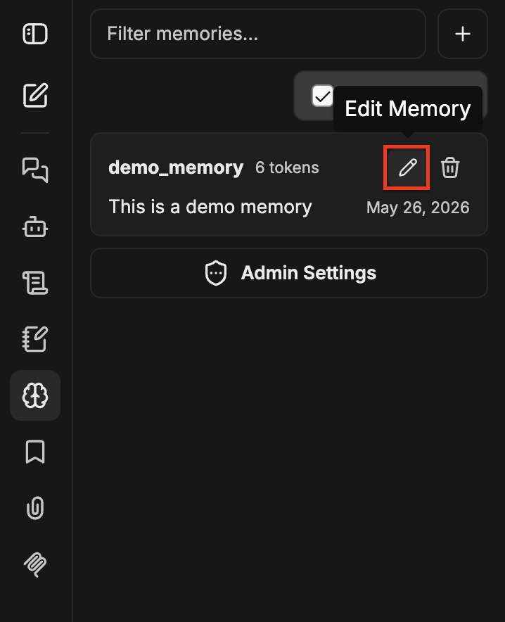 Запись Memory с в�ыделенным значком карандаша для Edit Memory